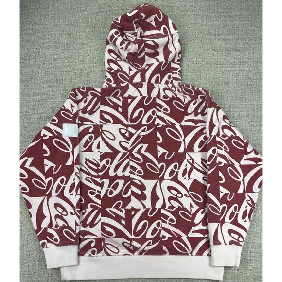 Kith Coca-Cola Hoodie Sweatshirt Sz Large Burgundy White All Over Logo AOP Print - Picture 12 of 15